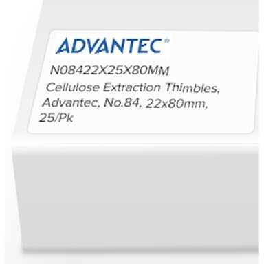 Cellulose Extraction Thimbles, Advantec, No.84, 22 x 80mm, 25/Pk