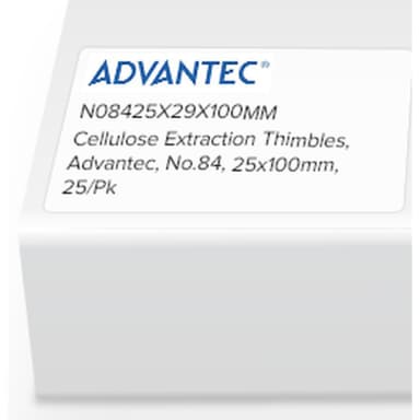 Cellulose Extraction Thimbles, Advantec, No.84, 25 x 100mm, 25/Pk