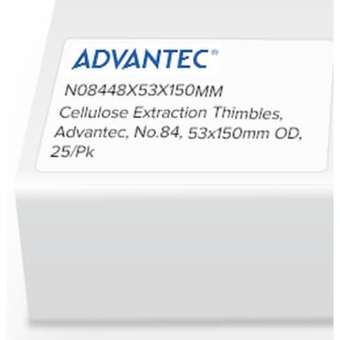 Cellulose Extraction Thimbles, Advantec, No.84, 53 x 150mm OD, 25/Pk