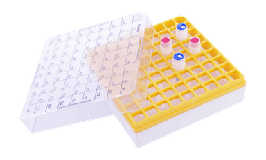 Abdos Cryo Box, Polycarbonate (PC) for 1 and 2 mL, 81 Places in a 9 x 9 Array, Assorted Color, 4/CS