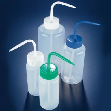 Wash bottle, wide mouth, 250mL, LDPE, round, yellow screwcap