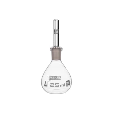 Pycnometer, Calibrated, 25mL - Specific Gravity Bottle with Flat Bottom & Perforated Stopper - Borosilicate 3.3 Glass