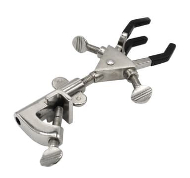 Universal Retort Clamp - 3 Prong, Double Adjustable - Non-Slip Vinyl Coated Grip, Holds Items up to 2.3" - Swivel Bosshead, Fits Large Rods up to 21mm