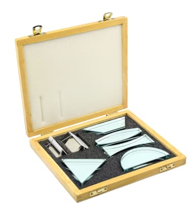 Glass Prisms & Lenses Set, 7 Pieces - Transparent, 13mm Thick - All Faces Fully Polished - Includes Wooden Storage Box