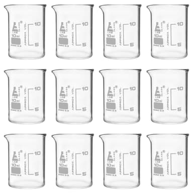 Beaker, 10ml - ASTM - Low Form with Spout - White Graduations - Borosilicate 3.3 Glass