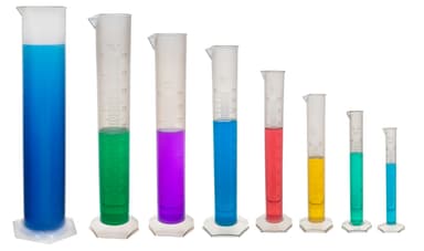 Set of 8 Polypropylene Graduated Cylinders, Hexagonal Base*, Raised Graduations - 10, 25, 50, 100, 250, 500, 1000, 2000mL*Round Base