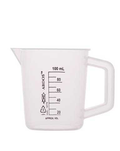 Abdos Printed Beakers with Handle, Polypropylene (PP) 100 mL, 6/CS