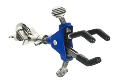 3 Finger, Vinyl Coated Dual Adjustable Extension Clamp on Swivel Bosshead - 2.3" Max Clamp Opening - Powder Coated Zinc Alloy - Research, Industrial Laboratory Grade