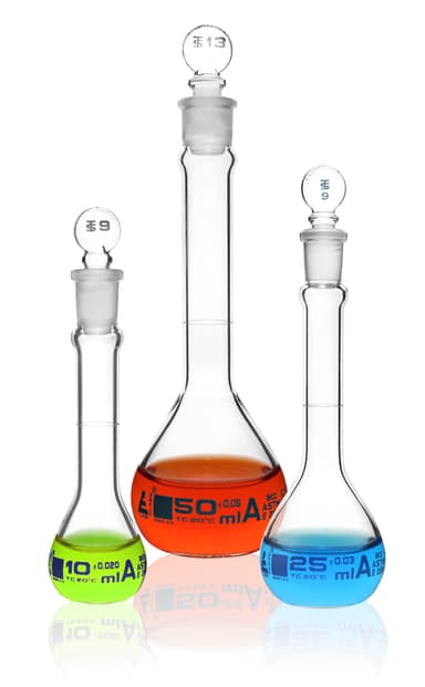 Premium Volumetric Flask Set - 10ml, 25ml & 50ml - Class A, ASTM E288 - Superior Durability & Chemical Resistance - Glass Penny Stoppers - Borosilicate 3.3 Glass