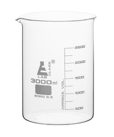 Beaker, 3000ml - Low Form with Spout - White, 250ml Graduations - Borosilicate 3.3 Glass