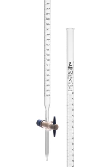 Burettes - PTFE Key stopcock, Class 'A', 50 ml, White graduation