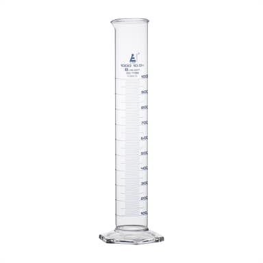 Graduated Cylinder, 1000ml - Class B Tolerance ±10.0ml - Hexagonal Base - Blue Graduations - Borosilicate 3.3 Glass